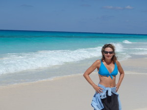 Dena looking beautiful on the beautiful Great Guana Cay beach